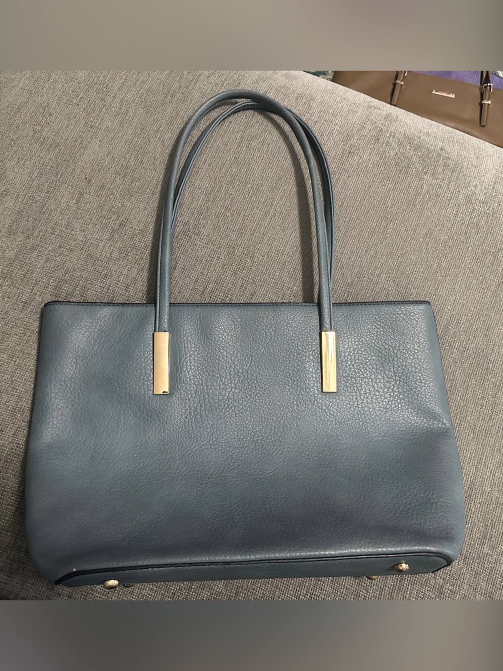 Structured Leather Tote Bag in Slate Blue